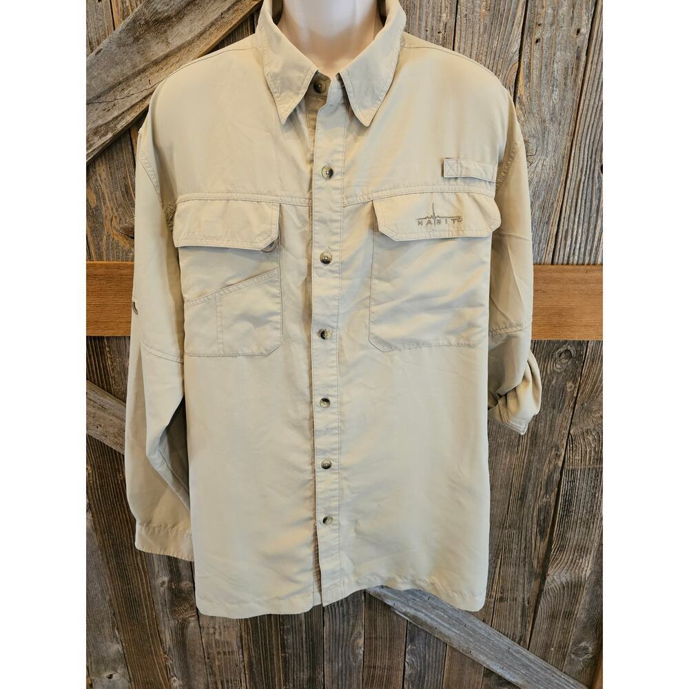 Habit 2XL men's roll tab sleeve Vented Fishing Shirt button up beige UPF protect